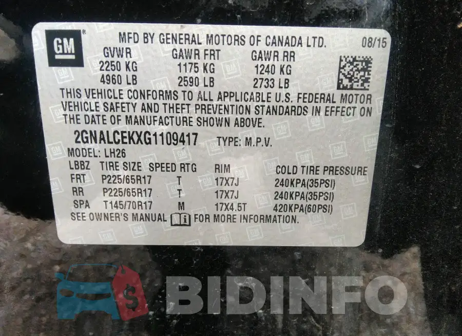 2GNALCEKXG1109417 Photo# 9