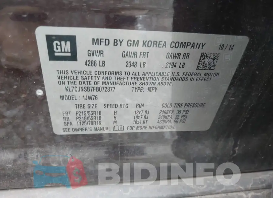 KL7CJNSB7FB072877 Photo# 9