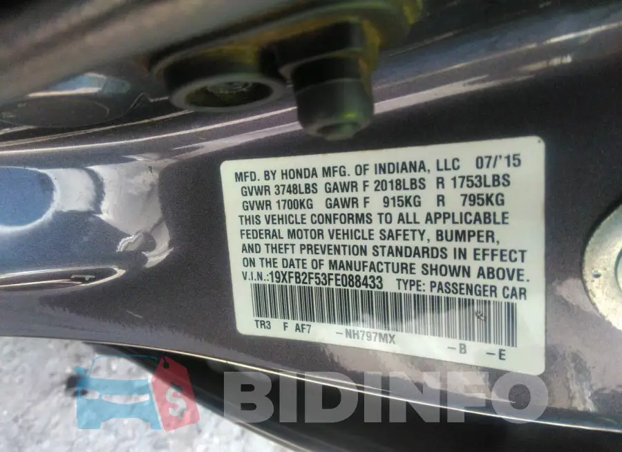 19XFB2F53FE088433 Photo# 9