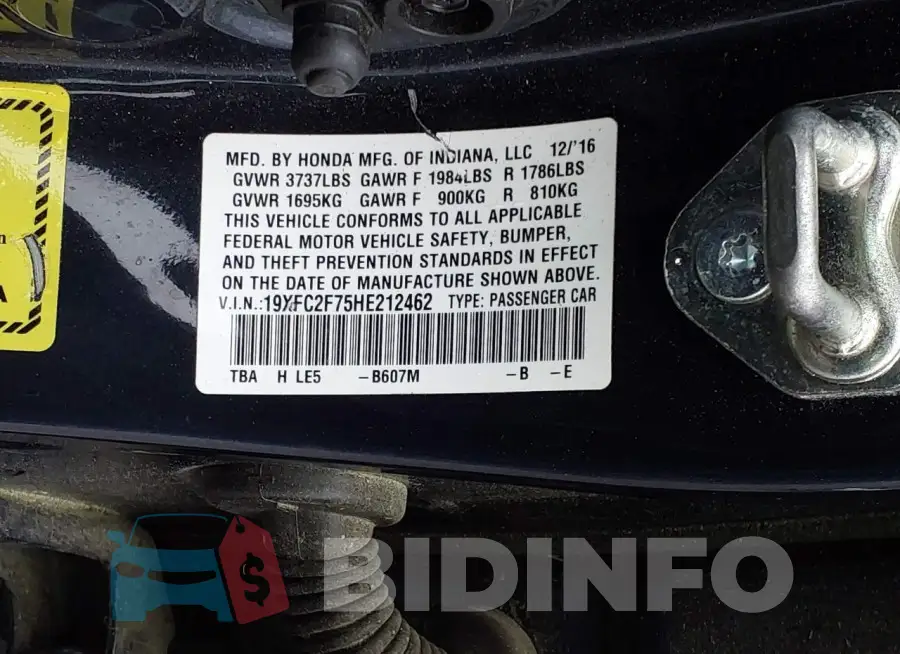 19XFC2F75HE212462 Photo# 9