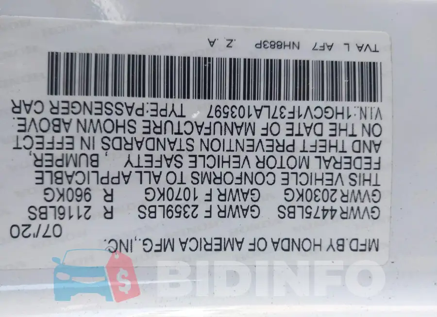 1HGCV1F37LA103597 Photo# 9
