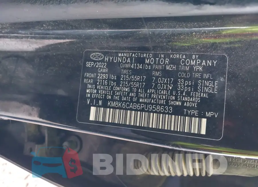 KM8K6CAB6PU958633 Photo# 9