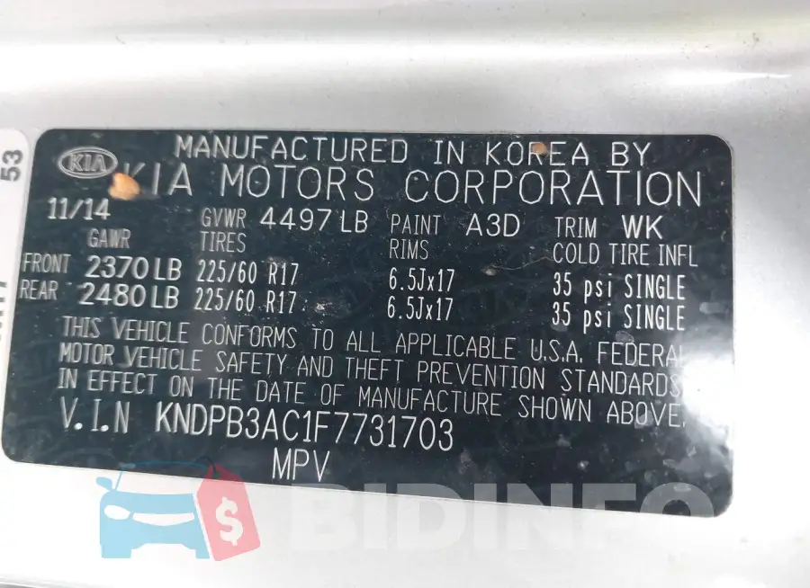 KNDPB3AC1F7731703 Photo# 9