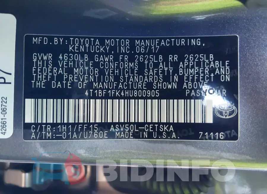 4T1BF1FK4HU800905 Photo# 9