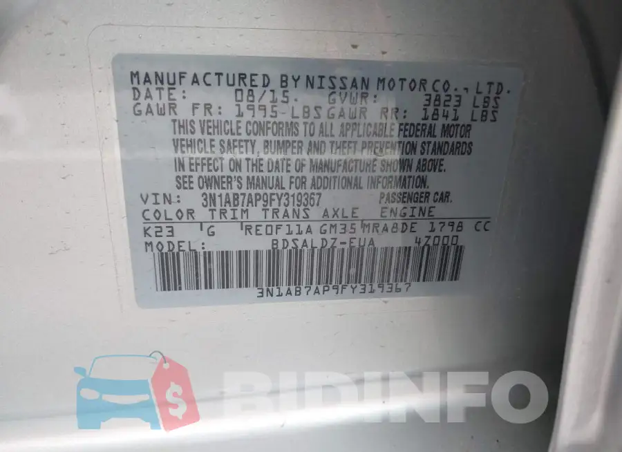 3N1AB7AP9FY319367 Photo# 9