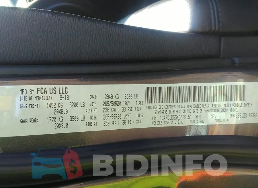 1C4RDJDG5KC526151 Photo# 9