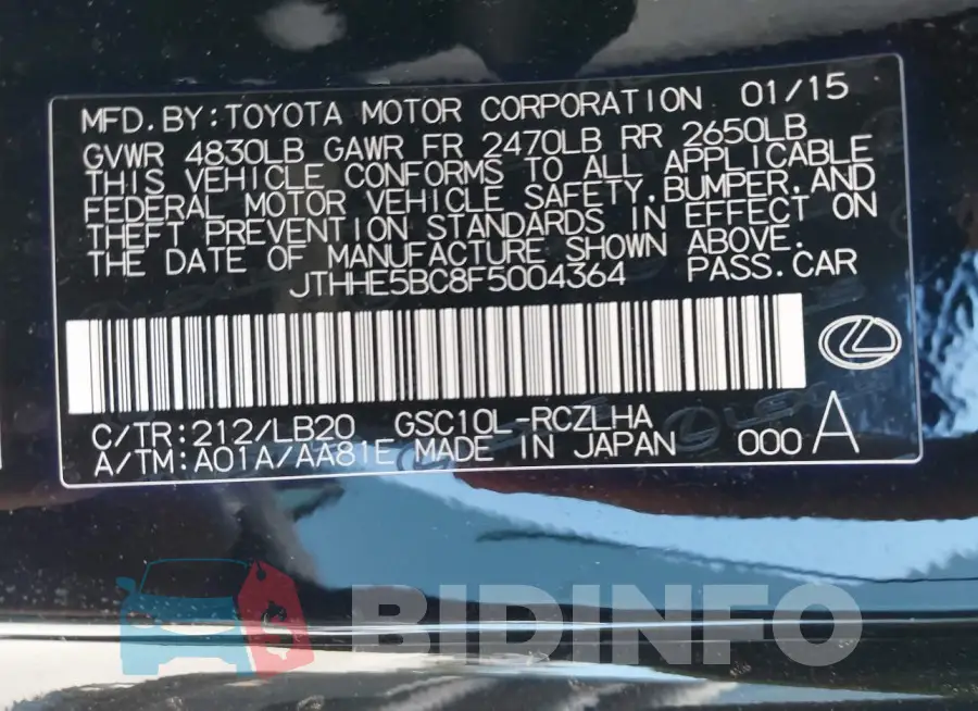 JTHHE5BC8F5004364 Photo# 5