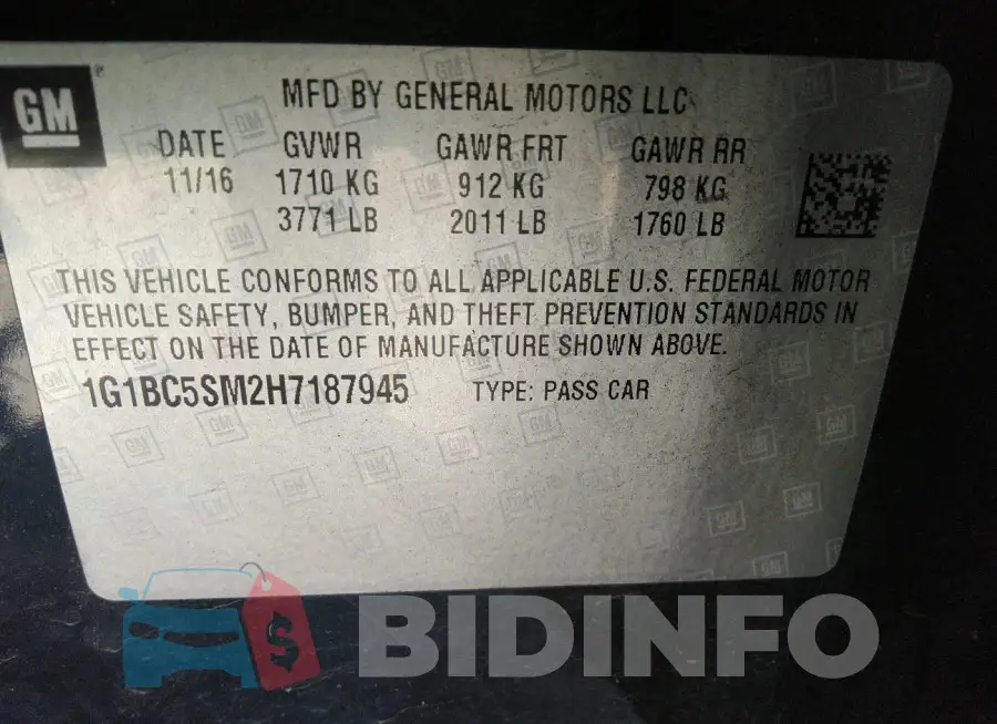1G1BC5SM2H7187945 Photo# 9