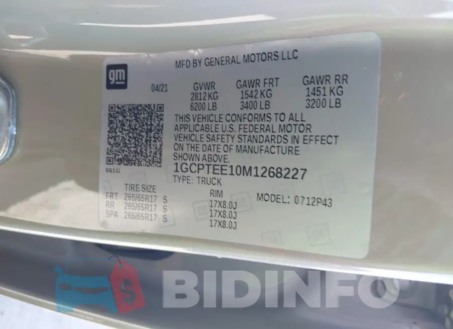 1GCPTEE10M1268227 Photo# 5