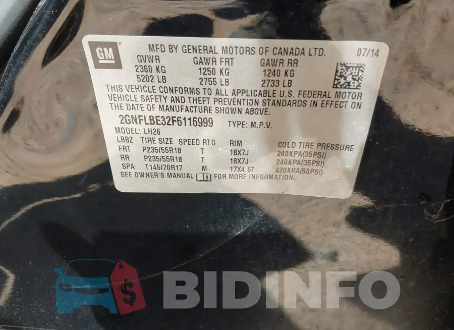 2GNFLBE32F6116999 Photo# 9
