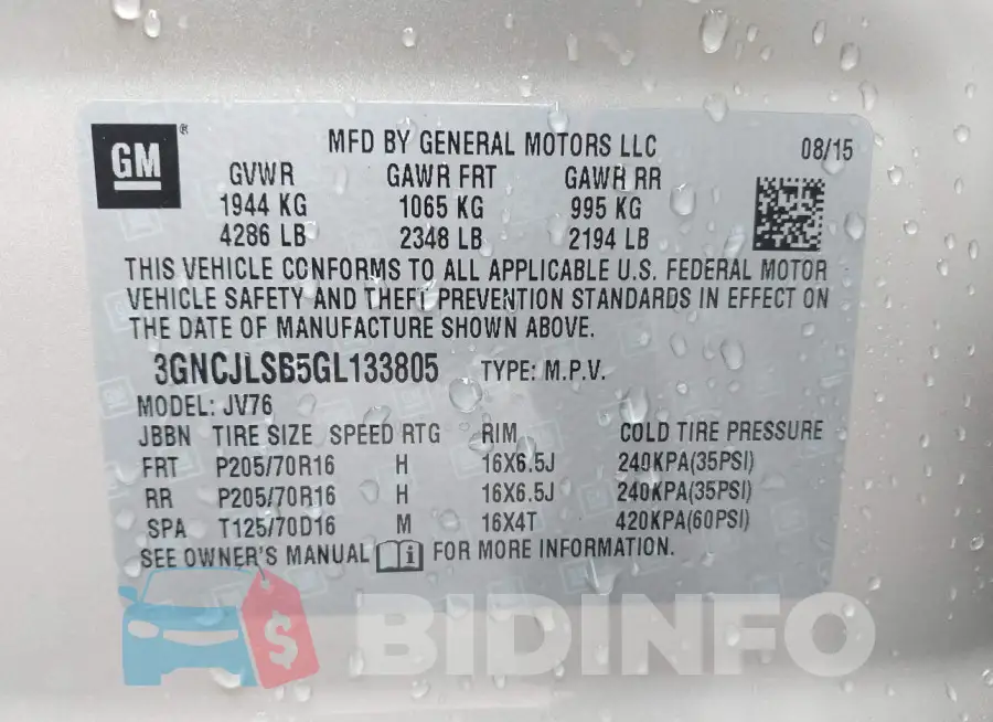 3GNCJLSB5GL133805 Photo# 9