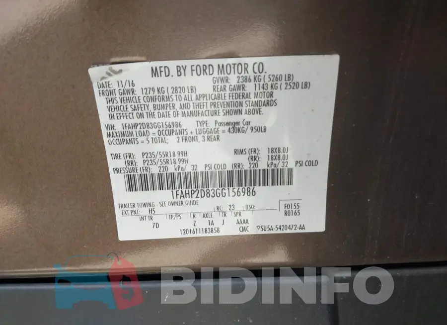 1FAHP2D83GG156986 Photo# 9