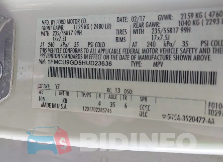 1FMCU9GD5HUD23636 Photo# 9