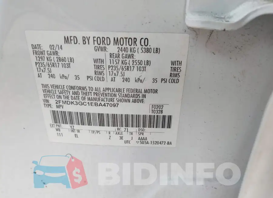 2FMDK3GC1EBA47097 Photo# 9