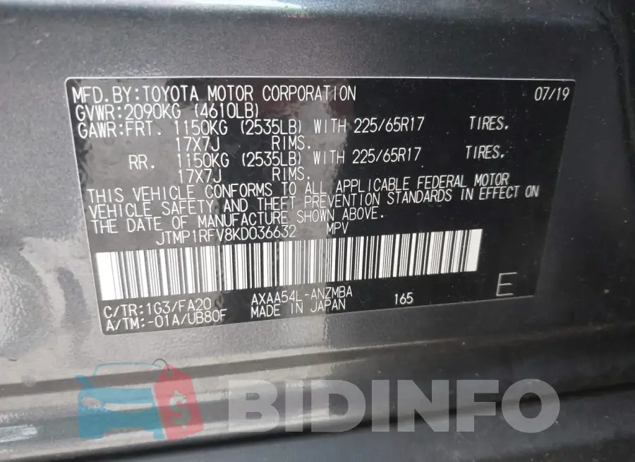 JTMP1RFV8KD036632 Photo# 9