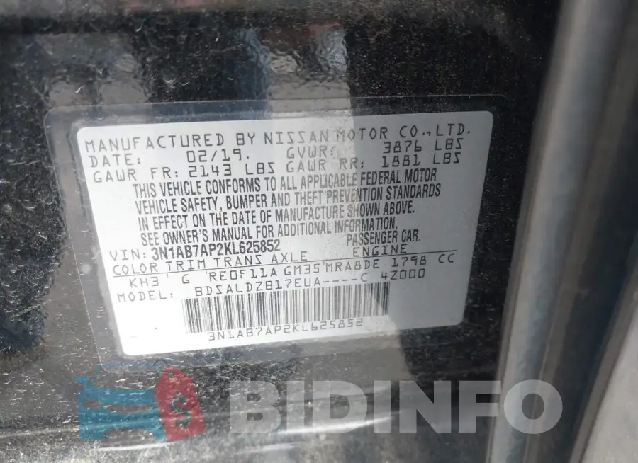 3N1AB7AP2KL625852 Photo# 9