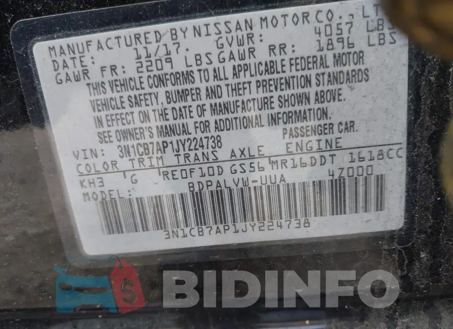 3N1CB7AP1JY224738 Photo# 9