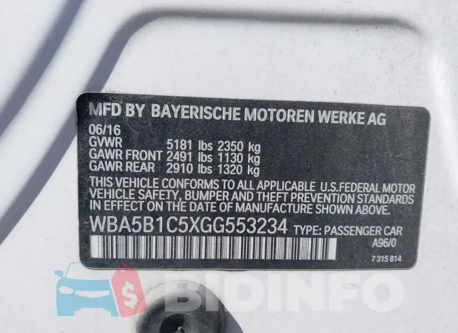 WBA5B1C5XGG553234 Photo# 9