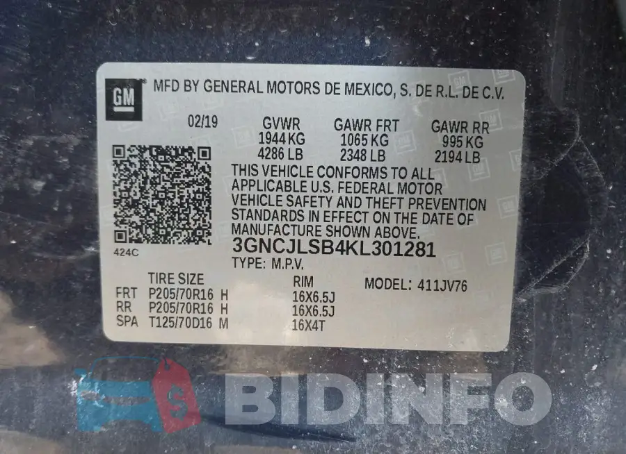 3GNCJLSB4KL301281 Photo# 9