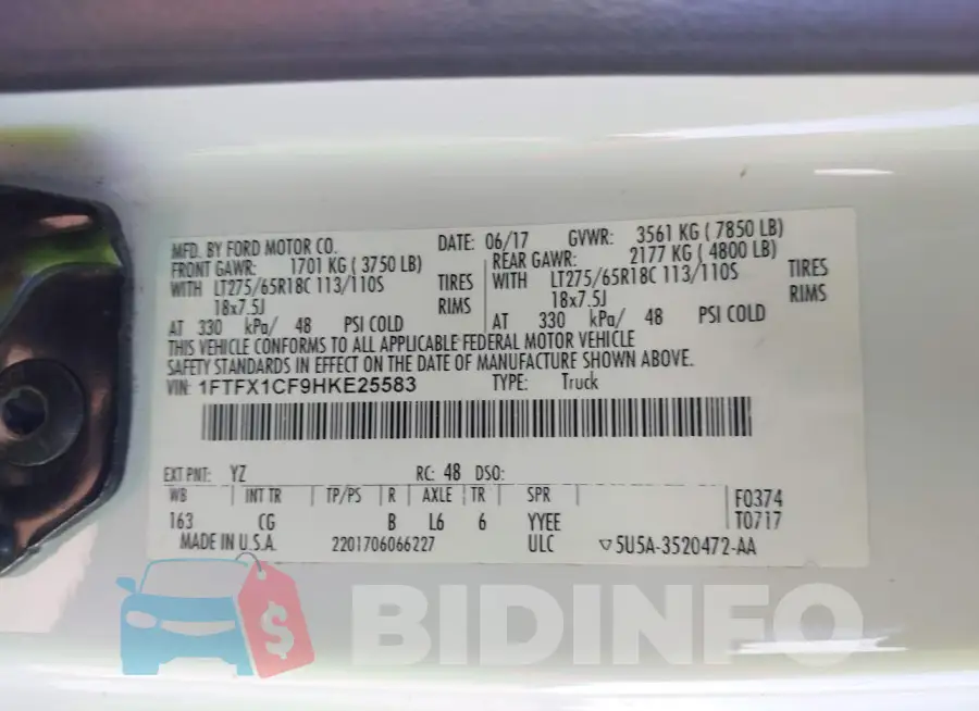 1FTFX1CF9HKE25583 Photo# 9
