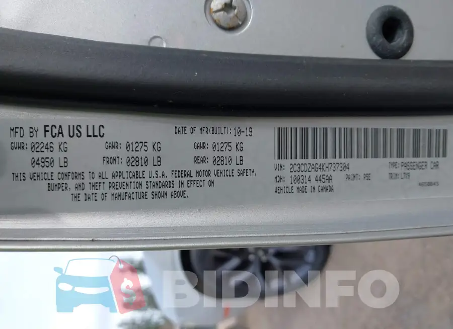 2C3CDZAG4KH737304 Photo# 9
