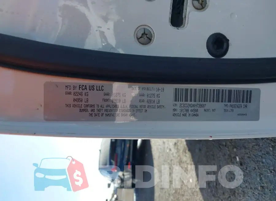 2C3CDZAGXKH739607 Photo# 9