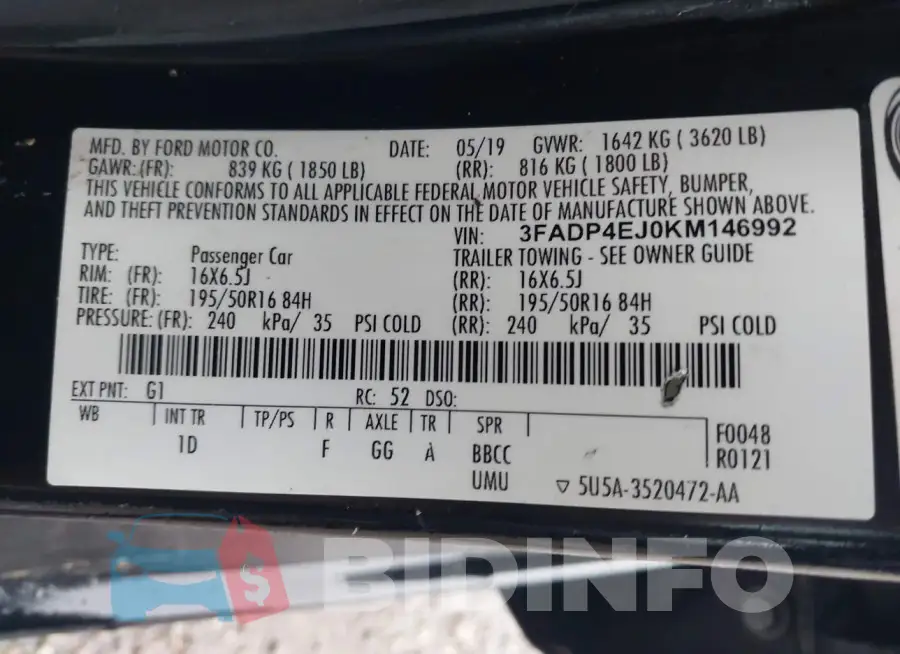 3FADP4EJ0KM146992 Photo# 9
