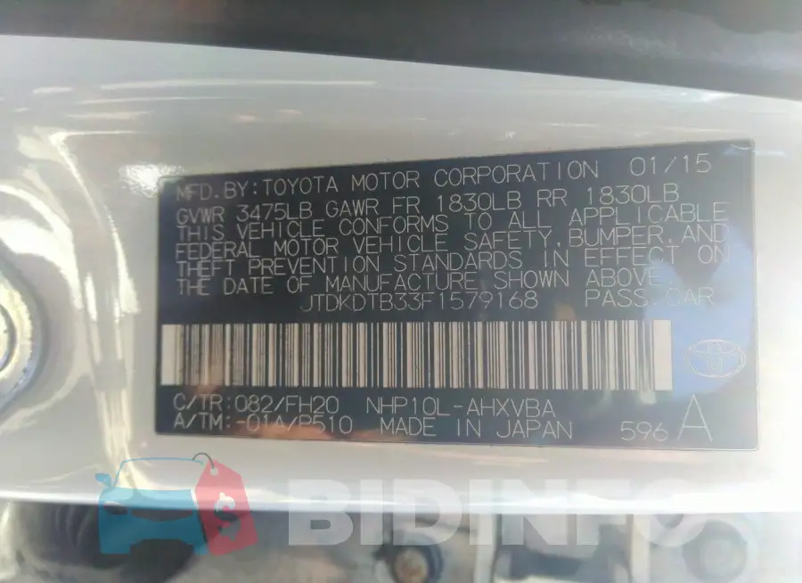 JTDKDTB33F1579168 Photo# 9