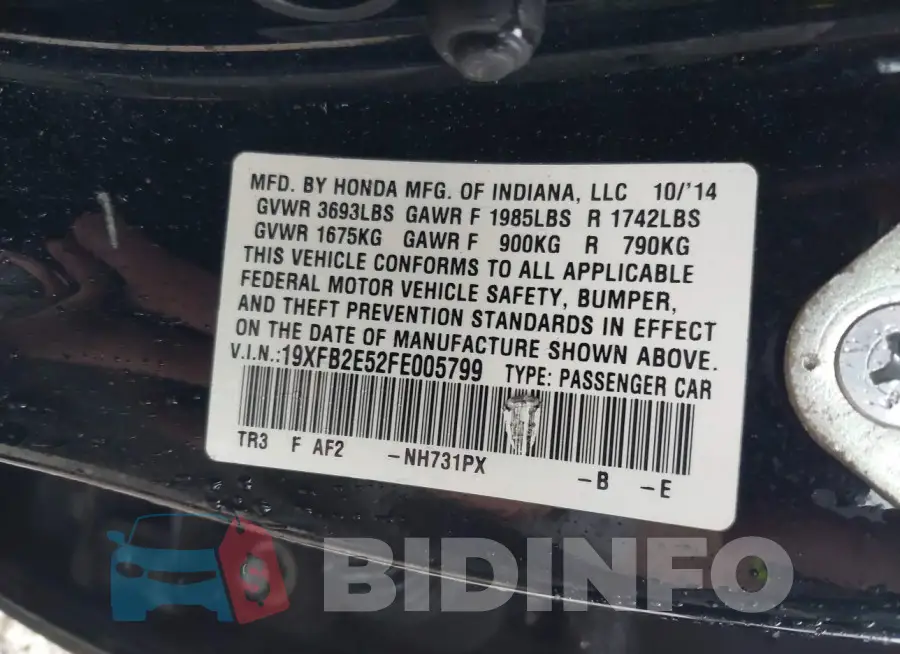 19XFB2E52FE005799 Photo# 9