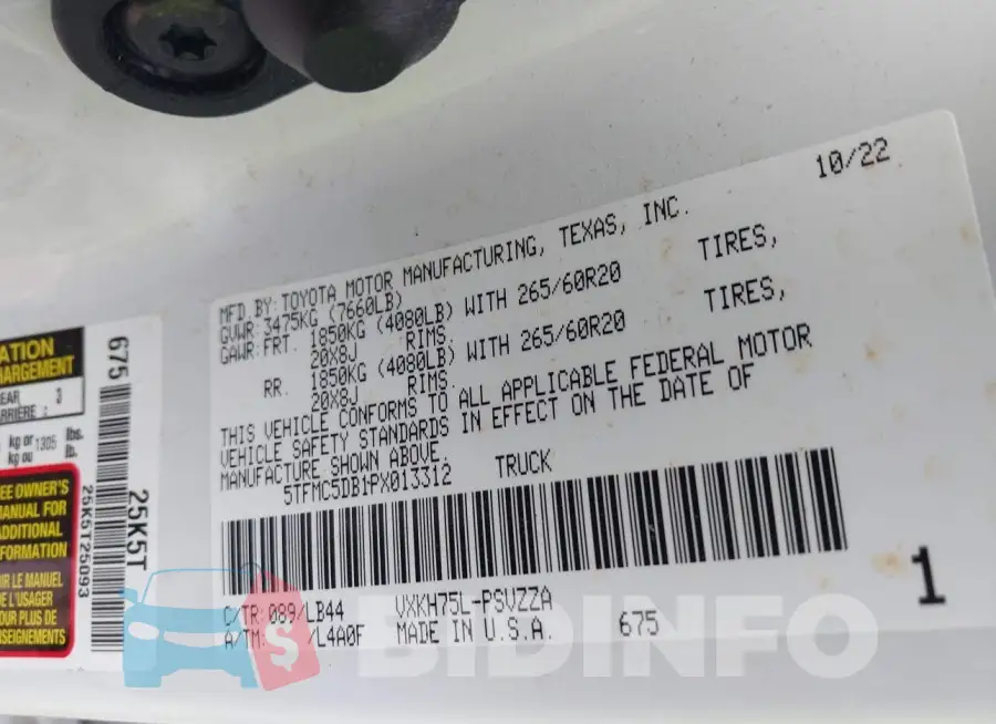5TFMC5DB1PX013312 Photo# 9