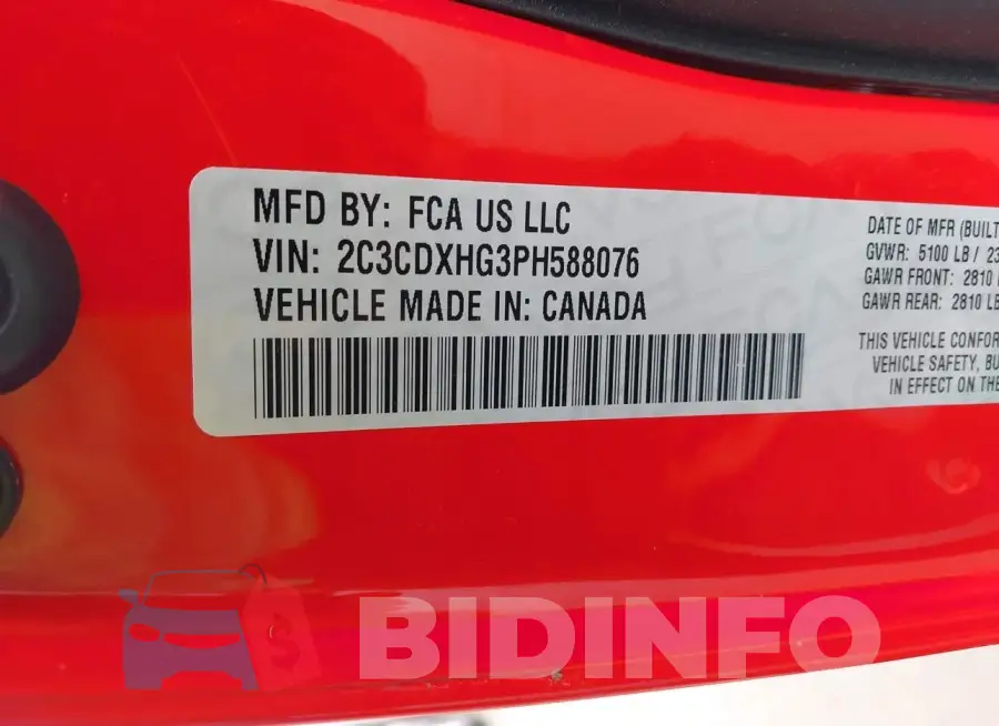 2C3CDXHG3PH588076 Photo# 9