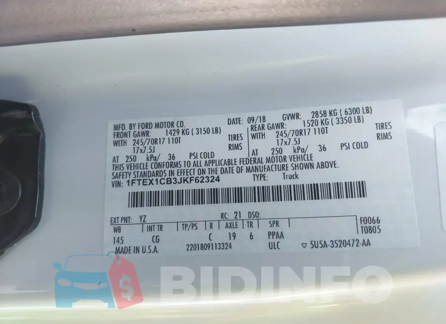 1FTEX1CB3JKF62324 Photo# 9
