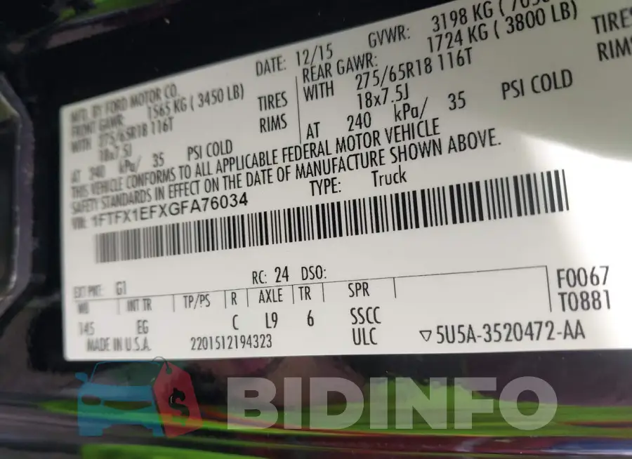 1FTFX1EFXGFA76034 Photo# 9