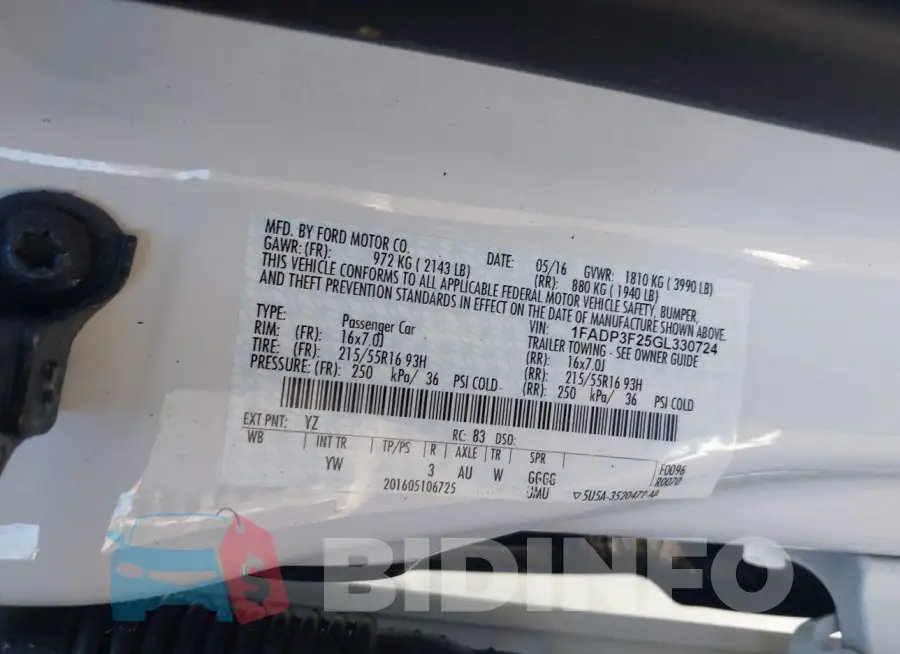 1FADP3F25GL330724 Photo# 9