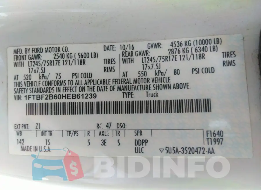 1FTBF2B60HEB61239 Photo# 9