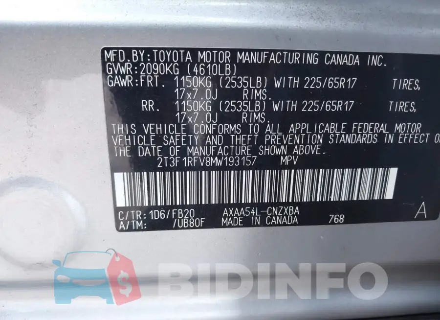 2T3F1RFV8MW193157 Photo# 9