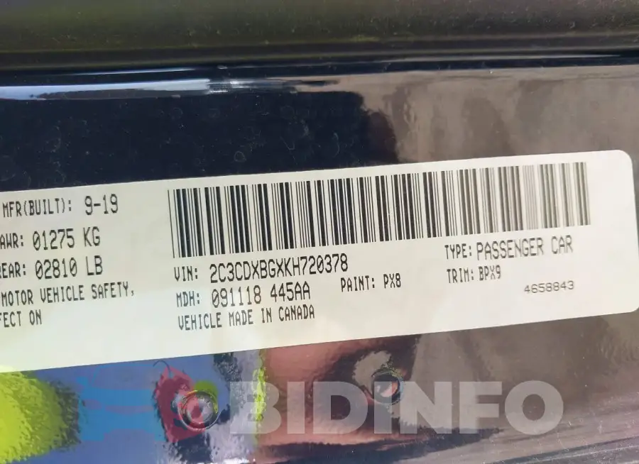 2C3CDXBGXKH720378 Photo# 9