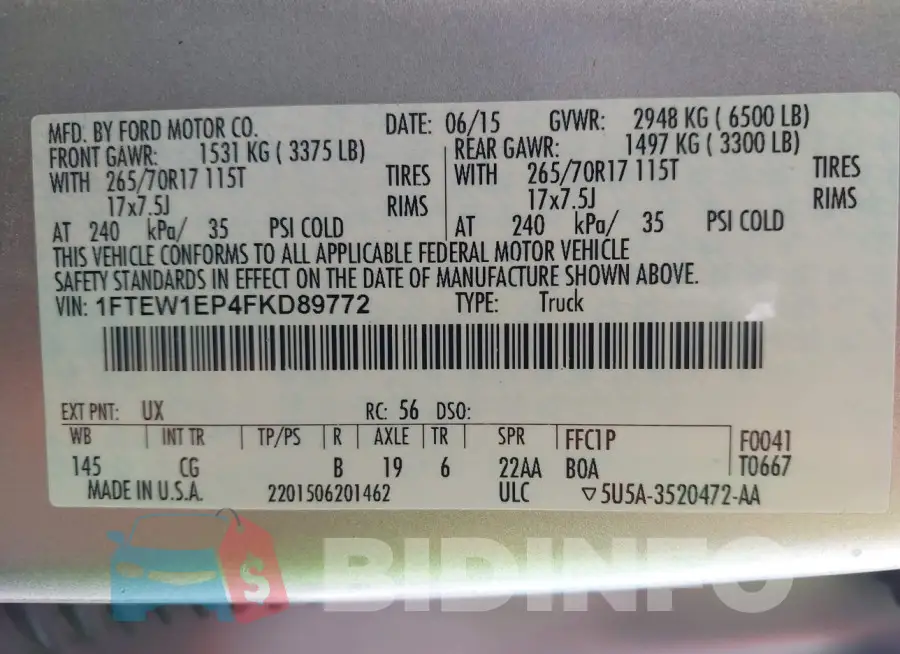 1FTEW1EP4FKD89772 Photo# 9