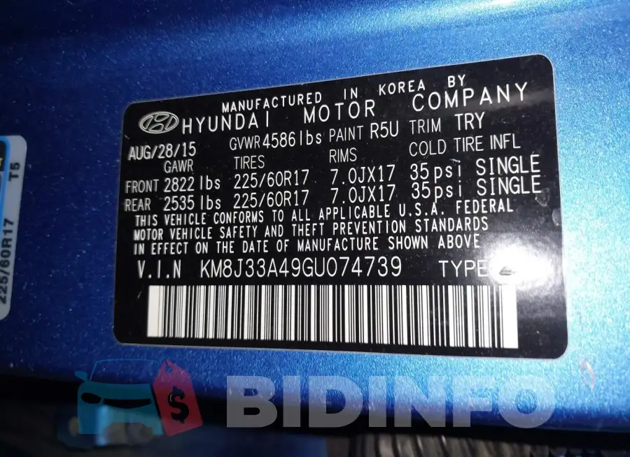 KM8J33A49GU074739 Photo# 9