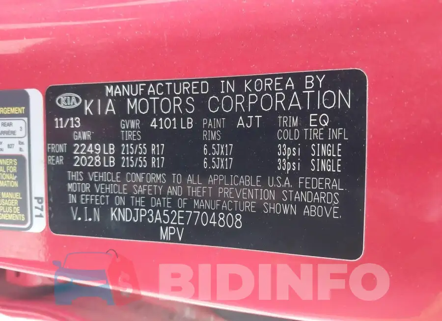 KNDJP3A52E7704808 Photo# 9