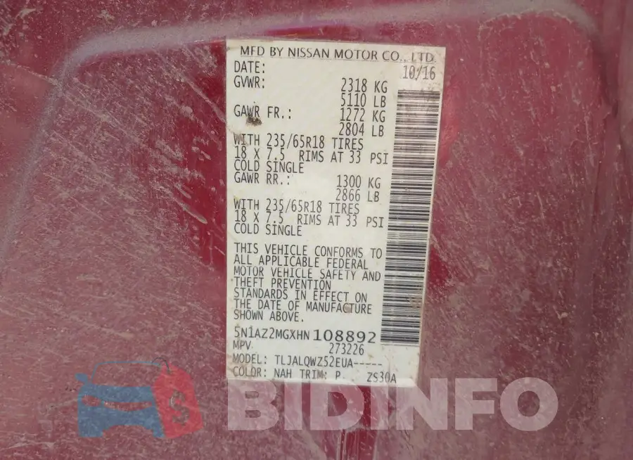 5N1AZ2MGXHN108892 Photo# 9