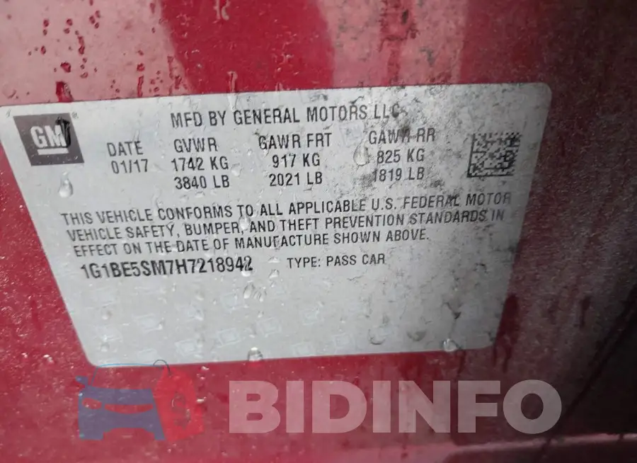 1G1BE5SM7H7218942 Photo# 9