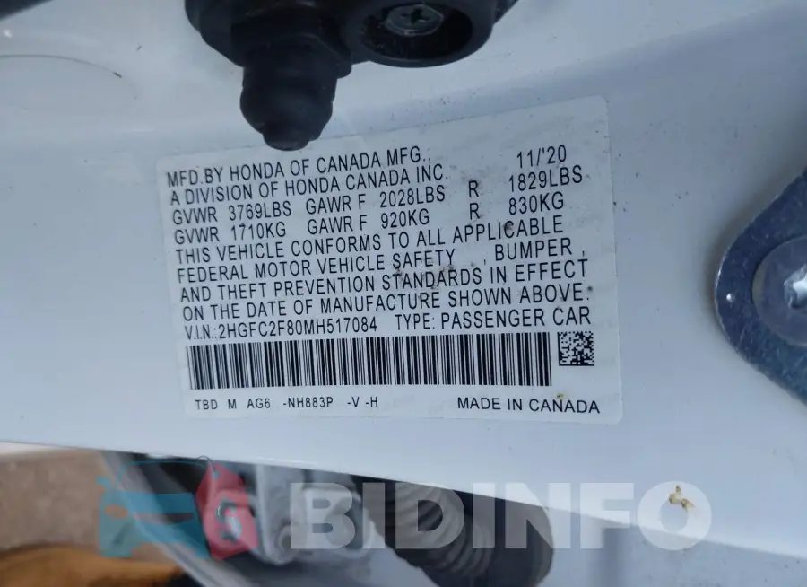 2HGFC2F80MH517084 Photo# 9