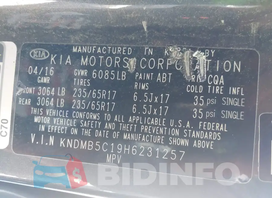 KNDMB5C19H6231257 Photo# 9