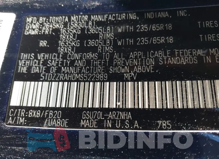5TDZZRAH0MS522989 Photo# 9