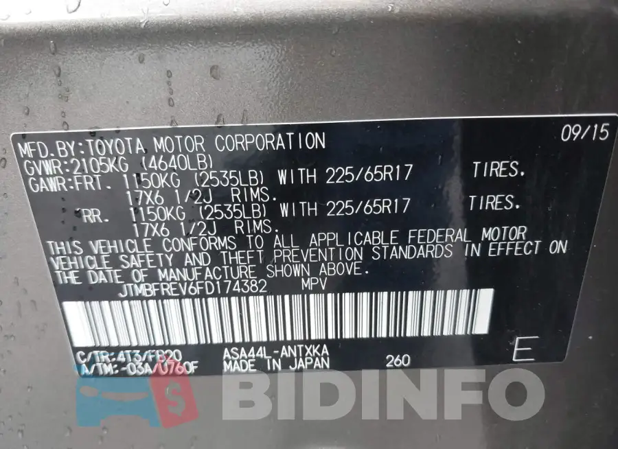 JTMBFREV6FD174382 Photo# 9