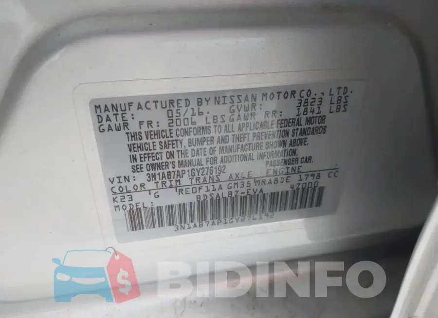 3N1AB7AP1GY276192 Photo# 9
