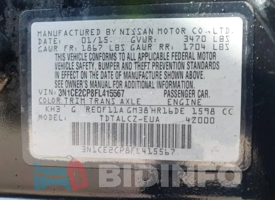 3N1CE2CP8FL415567 Photo# 9