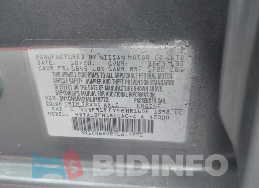 3N1CN8BV2ML819772 Photo# 9