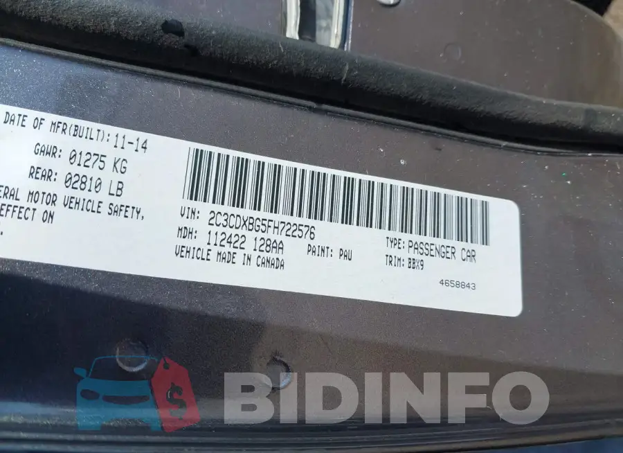 2C3CDXBG5FH722576 Photo# 9